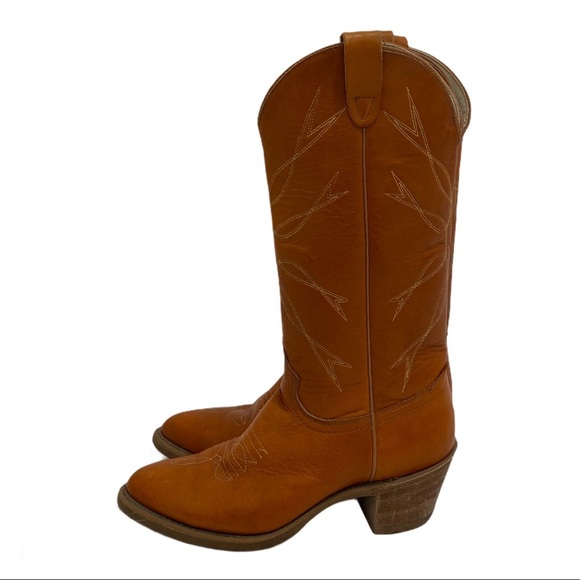 Vibram Burnt Orange Texas Cowboy Boots with Tan Stitching - Picture 5 of 9